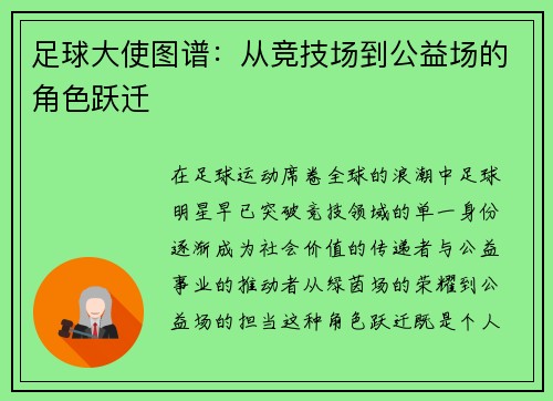 足球大使图谱：从竞技场到公益场的角色跃迁